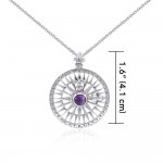 Silver Compass Rose Gemstone Pendant and Chain Set