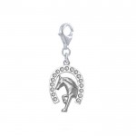 Horseshoe and Running Horse with Gems Silver Clip Charm