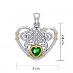 Un tissage sans fin de l’éternité dans l’amour ~ Celtic Knotwork Heart Sterling Silver Pendentif avec accent d’or 14k et pierre précieuse