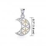 The Flower of Life in Crescent Moon Silver and Gold Pendant