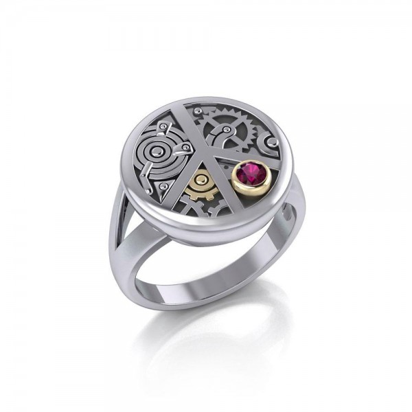 Peace Steampunk Sterling Silver and Gold Ring