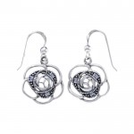 Blooming Rose Silver Earrings with Gems