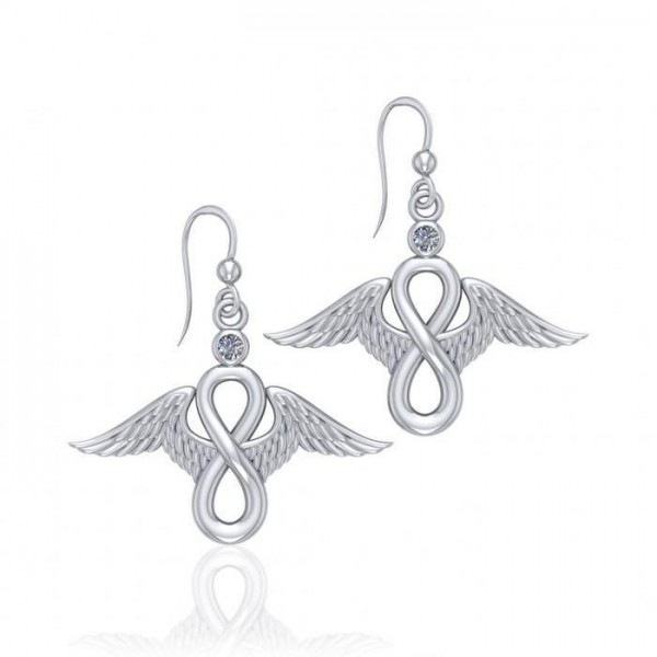 Ailes d’ange et symbole de l’infini avec boucles d’oreilles en argent gemstone