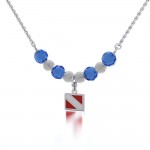 Silver Dive Flag with Red and White Enamel Bead Necklace