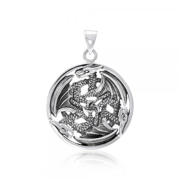 Forever entwined Triple Dragon ~ Sterling Silver Amulet Pendant