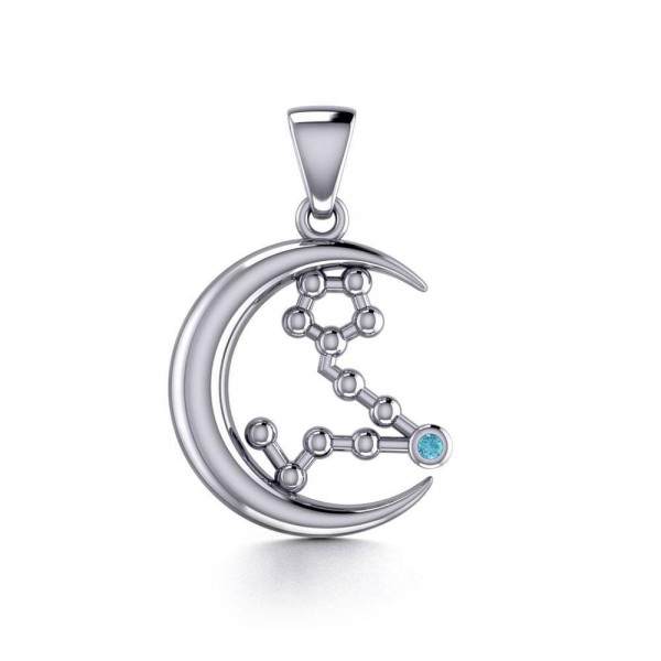 Crescent Moon and Pisces Astrology Constellation Silver Pendant