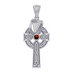 Croix d’argent à nœud celtique avec pendentif pour harpe