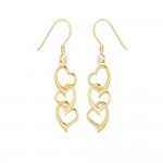 Triple Heart Solid Gold and Gold Earrings