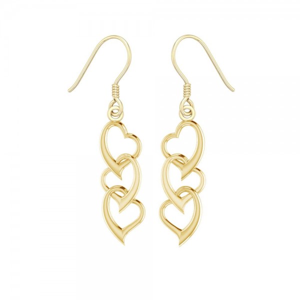 Triple Heart Solid Gold and Gold Earrings