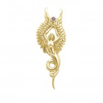 Captured by the Grace of the Angel Phoenix ~ Sterling  Solid Gold Jewelry Pendant with Gemstone