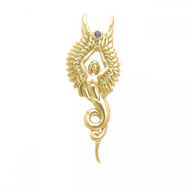 Capturé par la grâce de l’ange Phoenix ~ Pendentif de bijoux en or massif sterling avec pierre précieuse