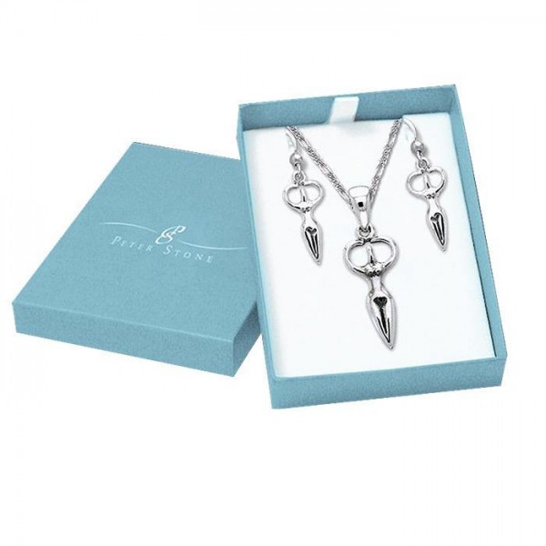 Goddess Silver Pendant Earrings with Free Chain Jewelry Gift Box Set