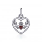 Claddagh in Heart Silver Charm with Gemstone