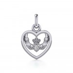 Claddagh in Heart Silver Charm with Gemstone