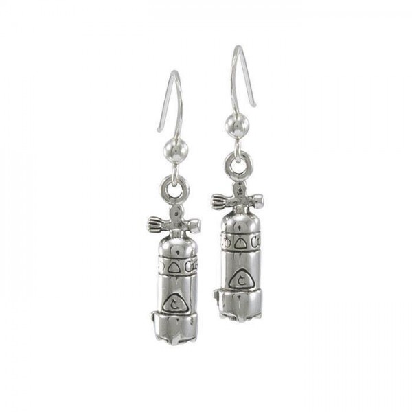 Large Dive Air Tank Silver Silver Earrings