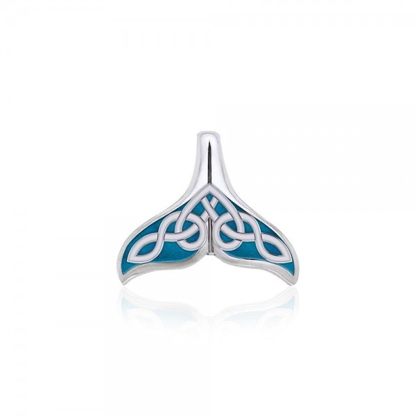 Celtic Whale Tail Silver Pendant with Enamel