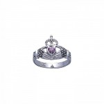 The love worth living for  ~ Celtic Knotwork Claddagh Sterling Silver Ring with Marcasite Gemstone