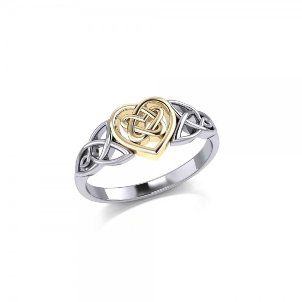 Celtic Knotwork Heart Silver and Gold Ring
