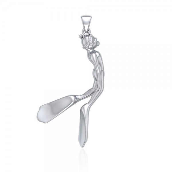 Male Free Diver Sterling Silver Pendant