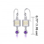 Aquarius Zodiac Sign Silver and Gold Earrings Jewelry with Amethyst