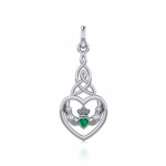Heart Claddagh with Celtic Trinity Knot Silver Charm with Gemstone