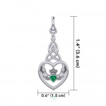 Heart Claddagh with Celtic Trinity Knot Silver Charm with Gemstone