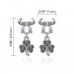 Ribbon with Dangling Marcasite Lucky Four Leaf Clover Silver Post Earrings