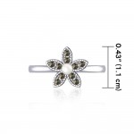 Flower with Pearl and Marcasite Silver Ring