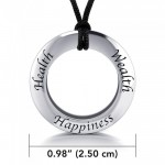 Health Wealth Happiness Silver Pendant and Cord Set