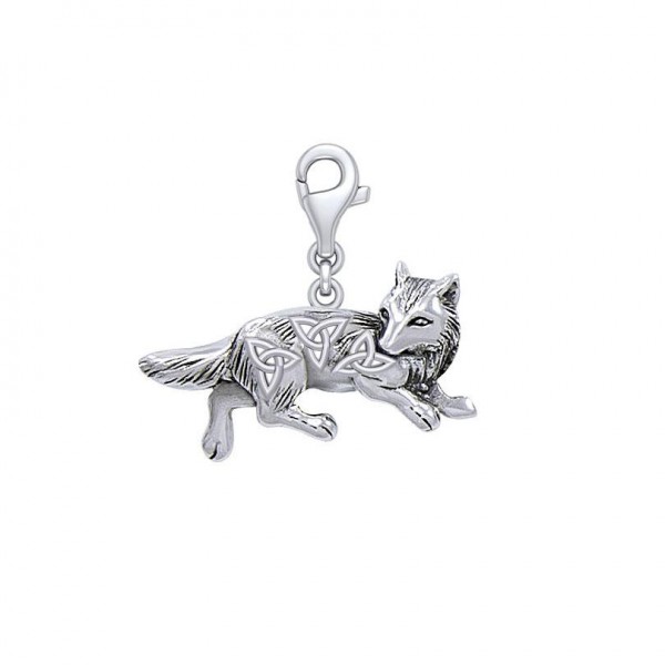Celtic Wolf Silver Clip on Charm