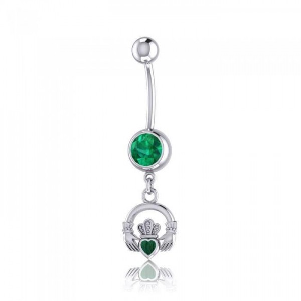 Une promesse d’amour à chaque instant ~ Celtic Knotwork Claddagh Sterling Silver Belly Button Ring