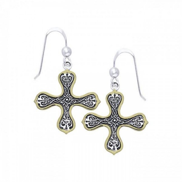 Celtic Cross Gold Accent Silver Earrings