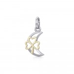 The Golden Shamrock in Crescent Moon Silver Pendant