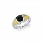 Black Magic Rectangle Solitare Silver & Gold Ring