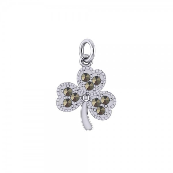 A young spring of luck and happiness Silver Celtic Shamrock Charm with Marcasite