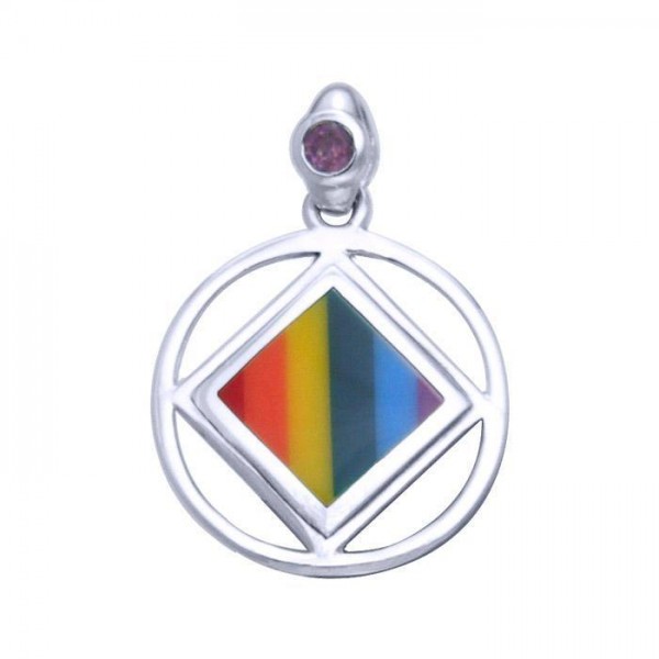 Encircled Square NA Recovery Symbol Silver Pendant