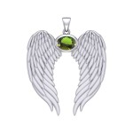 Guardian Angel Wings Silver Pendant with Birthstone