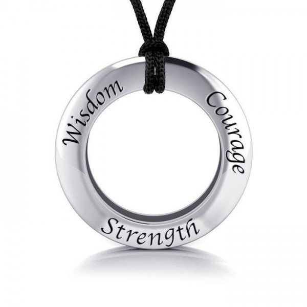Wisdom Courage Strength Silver Pendant and Cord Set
