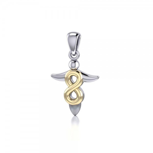 Limitless guidance ~ Sterling Silver Infinity Angel Pendant Jewelry with 14k Gold Accent