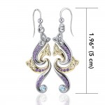 A dazzling eternity ~ Sterling Silver Celtic Triquetra Dangle Earrings with 14k Gold Accent and Gemstone