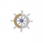 Continuing the sea journey with Celtic ship wheel ~ Sterling Silver pendant 14k gold Celtic knotwork accent and gemstone