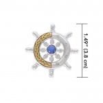 Continuing the sea journey with Celtic ship wheel ~ Sterling Silver pendant 14k gold Celtic knotwork accent and gemstone