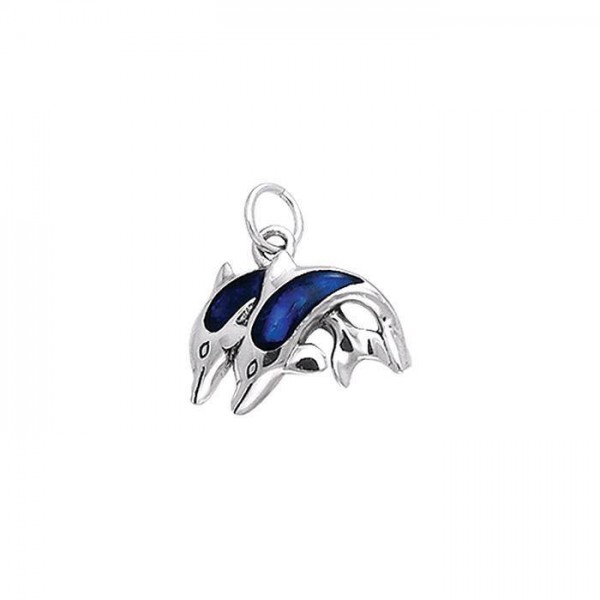 Silver and Paua Shell Twin Dolphins Charm