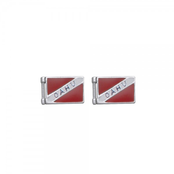 Oahu Island Dive Flag and Dive Equipment Silver Post Earrings