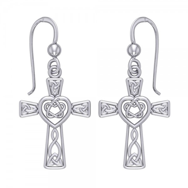 Celtic Knotwork Heart with Cross Silver Earrings