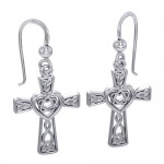 Celtic Knotwork Heart with Cross Silver Earrings