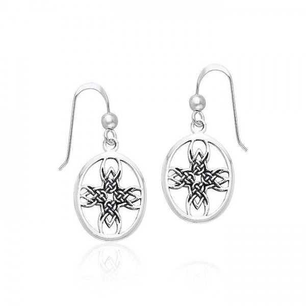 Celtic Tribal Knotwork Cross Silver Earrings