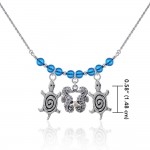 Double Seahorse and Spiral Turtles Silver Bead Necklace