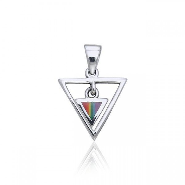 Rainbow Triangle in Triangle Silver Pendant