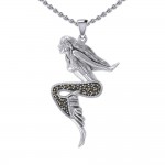 The Goddess Mermaid Silver Pendant with Marcasite